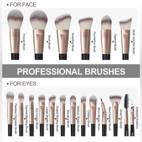 Brand New 18 Pcs Professional Makeup Brush Set/Black - Picture 2 of 11